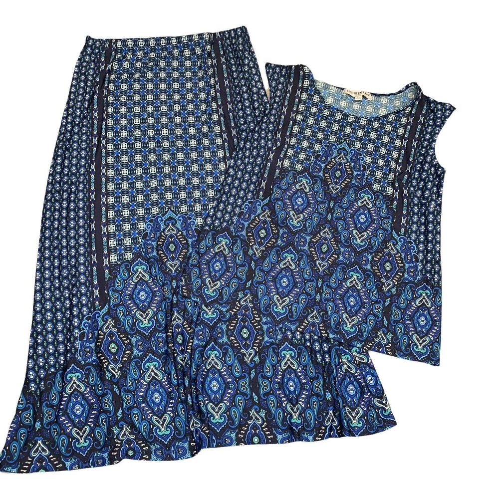 Southern Lady 2 Piece Set Womens Skirt Size Small Top Size Petite Small PS Blue